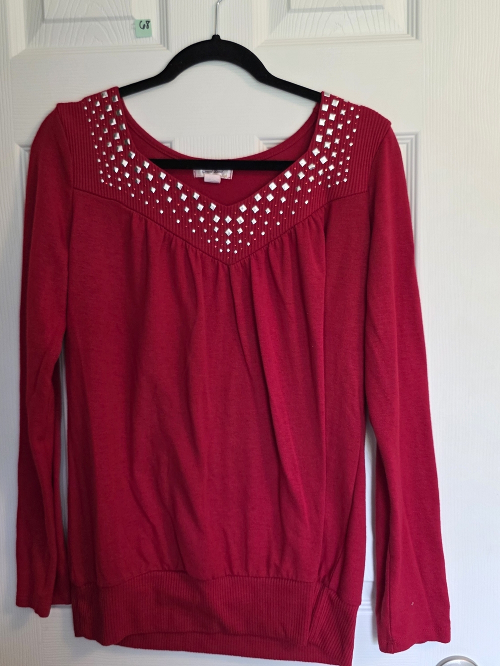 Women's Fuchsia V-Neck Long Sleeve Top with Studded Detail